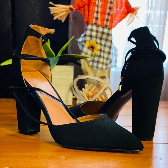 X2B Shoes Black Wrap Block Heels Poshmark